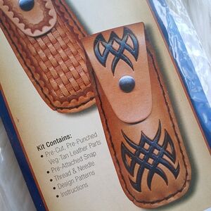 NEW Real Leather Crafts Large Knife Pouch Holder Kit Art Craft Set Brown Western